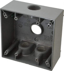 Cooper Crouse-Hinds - 2 Gang, (4) 3/4" Knockouts, Aluminum Rectangle Outlet Box - 4-9/16" Overall Height x 4-5/8" Overall Width x 2-1/16" Overall Depth, Weather Resistant - Apex Tool & Supply