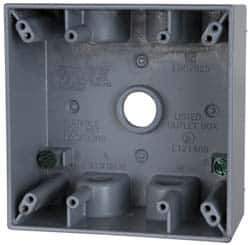 Cooper Crouse-Hinds - 2 Gang, (5) 1/2" Knockouts, Aluminum Rectangle Outlet Box - 4-9/16" Overall Height x 4-5/8" Overall Width x 2-1/16" Overall Depth, Weather Resistant - Apex Tool & Supply