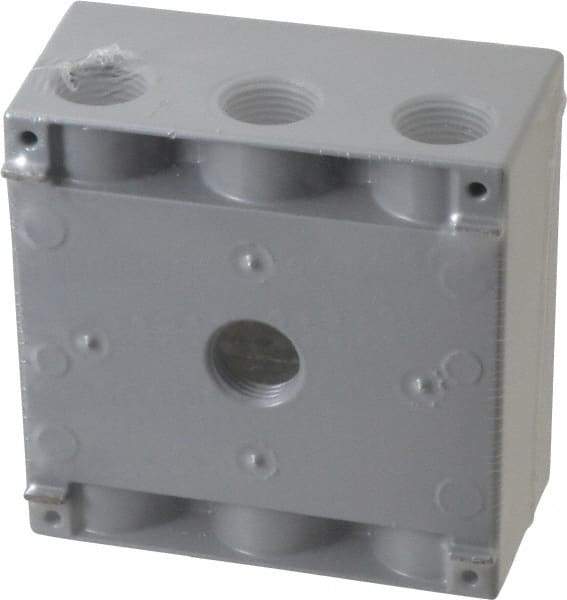 Cooper Crouse-Hinds - 2 Gang, (7) 1/2" Knockouts, Aluminum Rectangle Outlet Box - 4-9/16" Overall Height x 4-5/8" Overall Width x 2-1/16" Overall Depth, Weather Resistant - Apex Tool & Supply