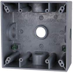 Cooper Crouse-Hinds - 2 Gang, (5) 1/2" Knockouts, Aluminum Rectangle Outlet Box - 4-9/16" Overall Height x 4-5/8" Overall Width x 2-1/16" Overall Depth, Weather Resistant - Apex Tool & Supply