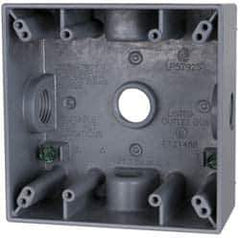 Cooper Crouse-Hinds - 2 Gang, (5) 1/2" Knockouts, Aluminum Rectangle Outlet Box - 4-9/16" Overall Height x 4-5/8" Overall Width x 2-1/16" Overall Depth, Weather Resistant - Apex Tool & Supply