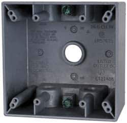 Cooper Crouse-Hinds - 2 Gang, (5) 1/2" Knockouts, Aluminum Square Outlet Box - 4-1/2" Overall Height x 4-1/2" Overall Width x 2-21/32" Overall Depth, Weather Resistant - Apex Tool & Supply