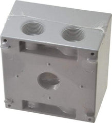 Cooper Crouse-Hinds - 2 Gang, (5) 3/4" Knockouts, Aluminum Square Outlet Box - 4-1/2" Overall Height x 4-1/2" Overall Width x 2-21/32" Overall Depth, Weather Resistant - Apex Tool & Supply