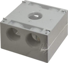 Cooper Crouse-Hinds - 2 Gang, (5) 1" Knockouts, Aluminum Square Outlet Box - 4-1/2" Overall Height x 4-1/2" Overall Width x 2-21/32" Overall Depth, Weather Resistant - Apex Tool & Supply