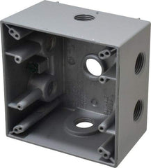 Cooper Crouse-Hinds - 2 Gang, (7) 1/2" Knockouts, Aluminum Square Outlet Box - 4-1/2" Overall Height x 4-1/2" Overall Width x 2-21/32" Overall Depth, Weather Resistant - Apex Tool & Supply