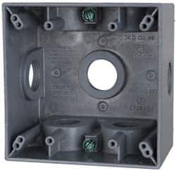 Cooper Crouse-Hinds - 2 Gang, (7) 3/4" Knockouts, Aluminum Square Outlet Box - 4-1/2" Overall Height x 4-1/2" Overall Width x 2-21/32" Overall Depth, Weather Resistant - Apex Tool & Supply