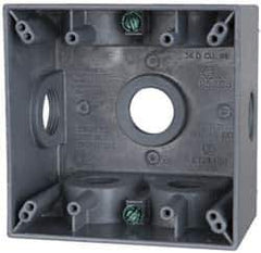 Cooper Crouse-Hinds - 2 Gang, (7) 3/4" Knockouts, Aluminum Square Outlet Box - 4-1/2" Overall Height x 4-1/2" Overall Width x 2-21/32" Overall Depth, Weather Resistant - Apex Tool & Supply
