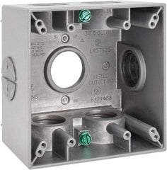 Cooper Crouse-Hinds - 2 Gang, (7) 1" Knockouts, Aluminum Square Outlet Box - 4-1/2" Overall Height x 4-1/2" Overall Width x 2-21/32" Overall Depth, Weather Resistant - Apex Tool & Supply