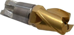 Seco - MM08 M03 Grade F40M Carbide End Milling Tip Insert - TiAlN/TiN Finish, 3 Flutes, 0.315" Cutting Diam, 0.394" Depth of Cut, 0.512" Extension, 0.039" Cnr Rad - Apex Tool & Supply