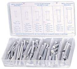 Precision Brand - 83 Piece, 3/16 to 1/2" Pin Diam, Clevis Pin Assortment - 1 to 2" Long, Steel, Zinc Plated - Apex Tool & Supply