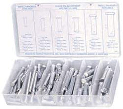 Precision Brand - 83 Piece, 3/16 to 1/2" Pin Diam, Clevis Pin Assortment - 1 to 2" Long, Steel, Zinc Plated - Apex Tool & Supply