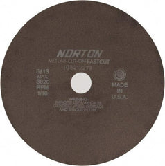 Norton - 10" 90 Grit Aluminum Oxide Cutoff Wheel - 1/16" Thick, 1-1/4" Arbor, 3,820 Max RPM, Use with Angle Grinders - Apex Tool & Supply