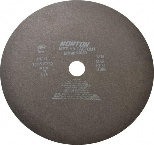 Norton - 12" 90 Grit Aluminum Oxide Cutoff Wheel - 1/16" Thick, 1-1/4" Arbor, 3,185 Max RPM, Use with Angle Grinders - Apex Tool & Supply