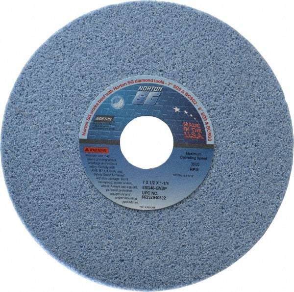 Norton - 7" Diam x 1-1/4" Hole x 1/2" Thick, G Hardness, 46 Grit Surface Grinding Wheel - Ceramic, Type 1, Coarse Grade, 3,600 Max RPM, Vitrified Bond, No Recess - Apex Tool & Supply