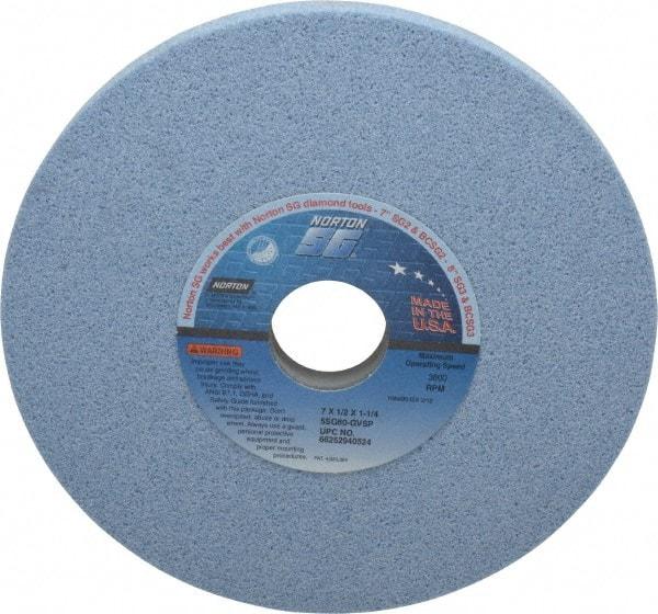 Norton - 7" Diam x 1-1/4" Hole x 1/2" Thick, G Hardness, 60 Grit Surface Grinding Wheel - Ceramic, Type 1, Medium Grade, 3,600 Max RPM, Vitrified Bond, No Recess - Apex Tool & Supply