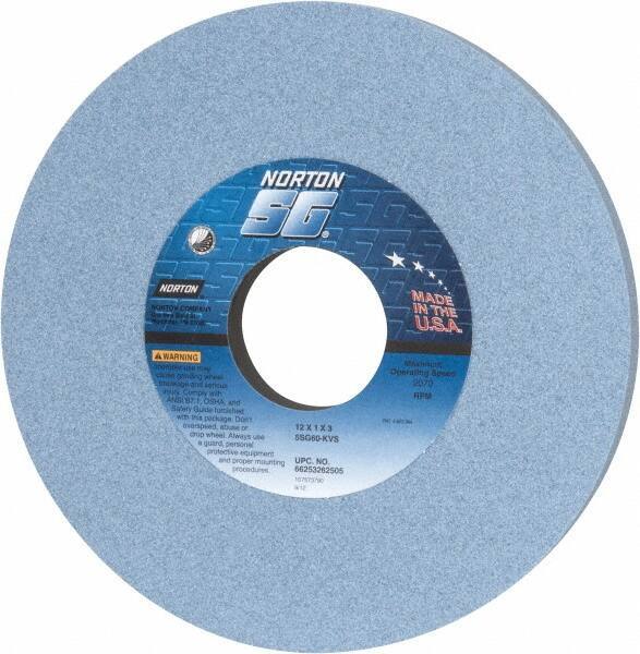 Norton - 12" Diam x 3" Hole x 1" Thick, K Hardness, 60 Grit Surface Grinding Wheel - Ceramic, Type 1, Medium Grade, 2,070 Max RPM, Vitrified Bond, No Recess - Apex Tool & Supply