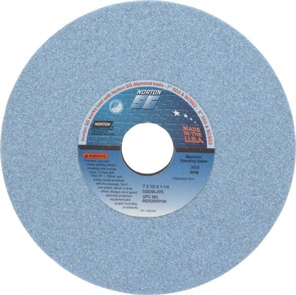 Norton - 7" Diam x 1-1/4" Hole x 1/2" Thick, J Hardness, 46 Grit Surface Grinding Wheel - Ceramic, Type 1, Coarse Grade, 3,600 Max RPM, Vitrified Bond, No Recess - Apex Tool & Supply