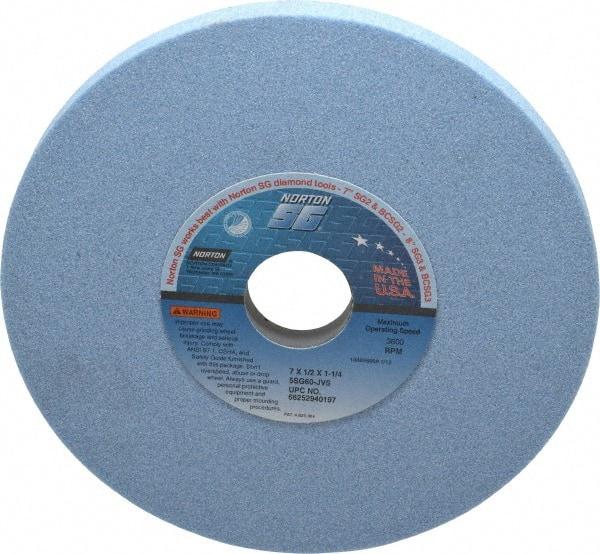 Norton - 7" Diam x 1-1/4" Hole x 1/2" Thick, J Hardness, 60 Grit Surface Grinding Wheel - Ceramic, Type 1, Medium Grade, 3,600 Max RPM, Vitrified Bond, No Recess - Apex Tool & Supply