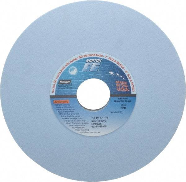 Norton - 7" Diam x 1-1/4" Hole x 1/4" Thick, K Hardness, 100 Grit Surface Grinding Wheel - Ceramic, Type 1, Fine Grade, 3,600 Max RPM, Vitrified Bond, No Recess - Apex Tool & Supply