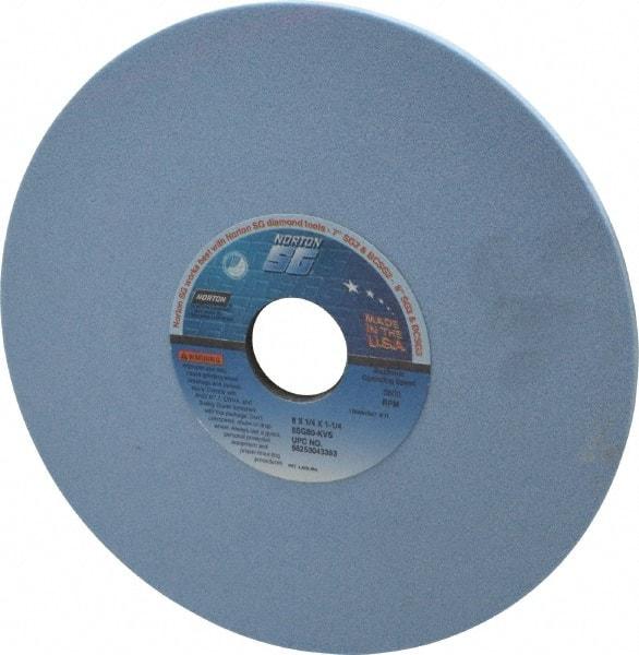 Norton - 8" Diam x 1-1/4" Hole x 1/4" Thick, K Hardness, 80 Grit Surface Grinding Wheel - Ceramic, Type 1, Medium Grade, 3,600 Max RPM, Vitrified Bond, No Recess - Apex Tool & Supply
