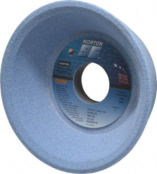 Norton - 5" Diam, 1-1/4" Hole Size, 1-3/4" Overall Thickness, 60 Grit, Type 11 Tool & Cutter Grinding Wheel - Medium Grade, Ceramic, L Hardness, Vitrified Bond, 4,585 RPM - Apex Tool & Supply