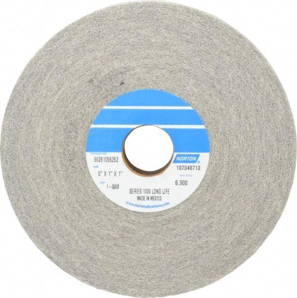 Norton - 6" Diam, 1" Face Width, 1" Center Hole, Medium Grade, Aluminum Oxide Deburring Wheel - Convolute, Hard Density 8 Grade, 4,500 RPM - Apex Tool & Supply