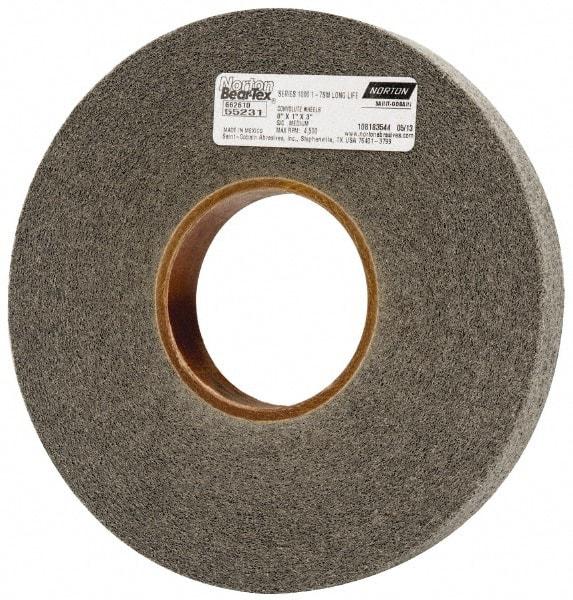 Norton - 8" Diam, 1" Face Width, 3" Center Hole, Medium Grade, Silicon Carbide Deburring Wheel - Convolute, Hard Density 7 Grade, 4,500 RPM - Apex Tool & Supply