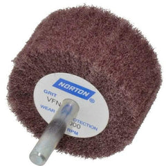 Norton - 2" Diam x 1" Face Width, Very Fine Aluminum Oxide Nonwoven Mounted Flap Wheel - 1/4" Shank Mount, 22,000 Max RPM - Apex Tool & Supply