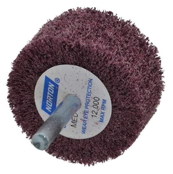 Norton - 2" Diam x 1" Face Width, Medium Aluminum Oxide Nonwoven Mounted Flap Wheel - 1/4" Shank Mount, 22,000 Max RPM - Apex Tool & Supply
