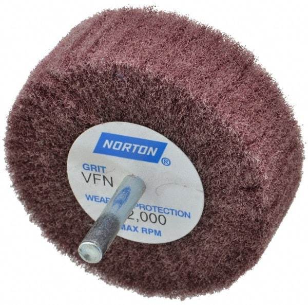 Norton - 3" Diam x 1" Face Width, Very Fine Aluminum Oxide Nonwoven Mounted Flap Wheel - 1/4" Shank Mount, 18,000 Max RPM - Apex Tool & Supply