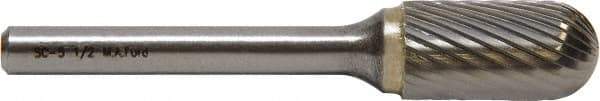 M.A. Ford - 1/4" Cut Diam, 1/4" Shank Diam, Cylinder with Radius Head Double Cut Burr - Carbide, Radius End, 5/8" LOC, 6-5/8" OAL - Apex Tool & Supply