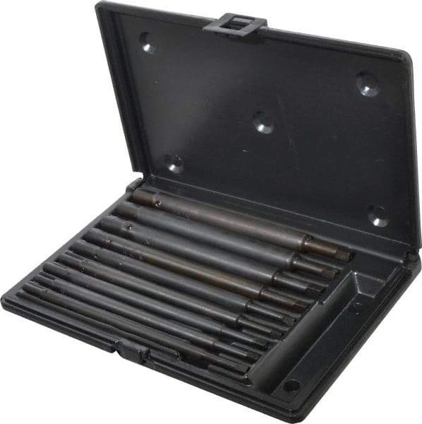 Walton - #0 to 1/2" Tap Extension Set - Alloy Steel, 8" Overall Length, 5/8" Max Outside Diam, 0.219, 0.318, 0.323, 0.367, 0.381, (4) 0.255" Extension Shank Diam, 9 Piece Set - Apex Tool & Supply