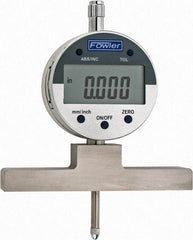 Fowler - 0" to 22" Alloy Steel Electronic Depth Gage - 0.0008" Accuracy, 0.01mm Resolution, 4" Base Length - Apex Tool & Supply