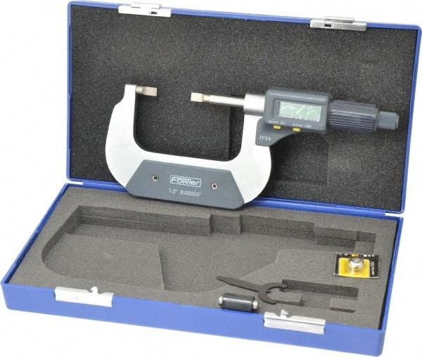 Fowler - 1" to 2" Mechanical Blade Micrometer - 0.0002" Accuracy, 0.001mm Graduation, 0.03" Blade Thickness, Friction Thimble, Digital Counter - Apex Tool & Supply