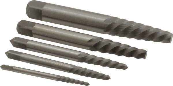 Interstate - 5 Piece Spiral Flute Screw Extractor Set - Screw Range 3/16 to 3/4" - Apex Tool & Supply