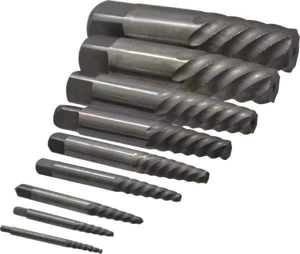 Interstate - 9 Piece Spiral Flute Screw Extractor Set - Screw Range 3/16 to 2-1/8" - Apex Tool & Supply