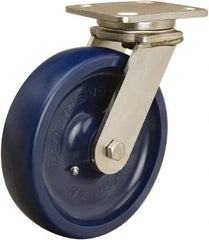 Hamilton - 8" Diam x 2" Wide x 9-1/2" OAH Top Plate Mount Swivel Caster - Polyurethane, 1,000 Lb Capacity, Delrin Bearing, 4 x 5" Plate - Apex Tool & Supply