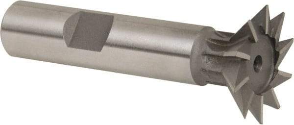 Whitney Tool Co. - 1" Diam x 1/4" Width of Cut, 45° Included Angle, High Speed Steel Dovetail Cutter - 1/2" Shank Diam, 2-1/2" Shank Length, 2-1/2" Overall Length, Weldon Flat, Uncoated - Apex Tool & Supply