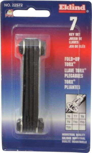 Eklind - 7 Piece T6 to T20 Fold-Up Torx Key Set - T6, T7, T8, T9, T10, T15, T20 Torx Size - Apex Tool & Supply