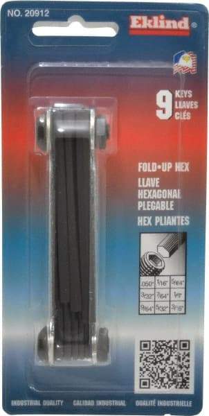 Eklind - 9 Piece Fold-Up Hex Key Set - Hex Range 0.05 to 3/16" - Apex Tool & Supply