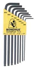 Bondhus - 8 Piece L-Key Ball End Hex Key Set - Hex Range 0.05 to 5/32" - Apex Tool & Supply
