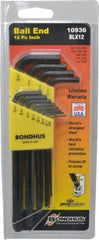 Bondhus - 12 Piece L-Key Ball End Hex Key Set - Hex Range 0.05 to 5/16" - Apex Tool & Supply