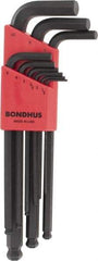 Bondhus - 9 Piece L-Key Ball End Hex Key Set - Hex Range 1.5 to 10mm - Apex Tool & Supply