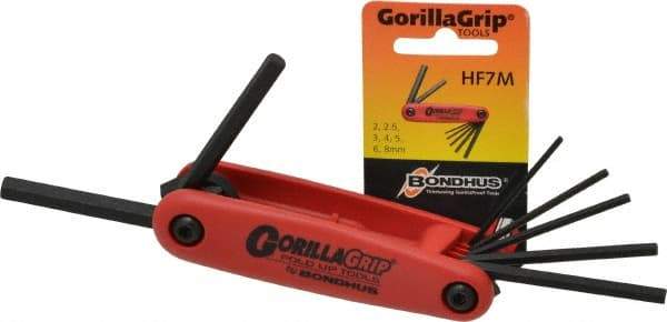 Bondhus - 7 Piece Fold-Up Hex Key Set - Hex Range 2 to 8mm - Apex Tool & Supply