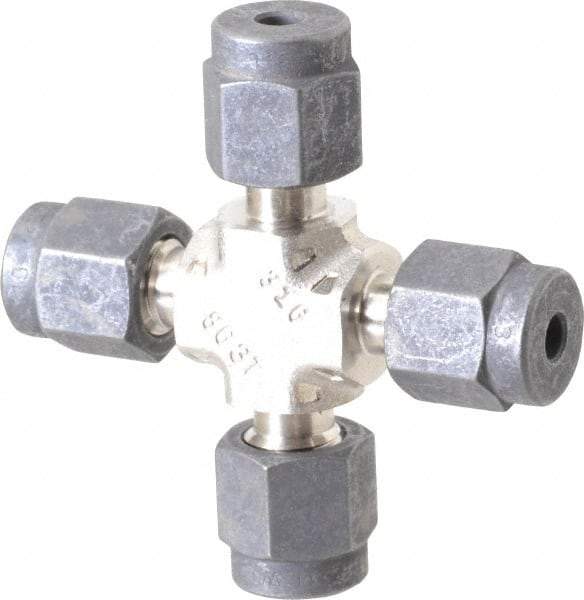 Parker - 1/8" OD, Stainless Steel Union Cross - 7/16" Hex, All Comp Ends - Apex Tool & Supply