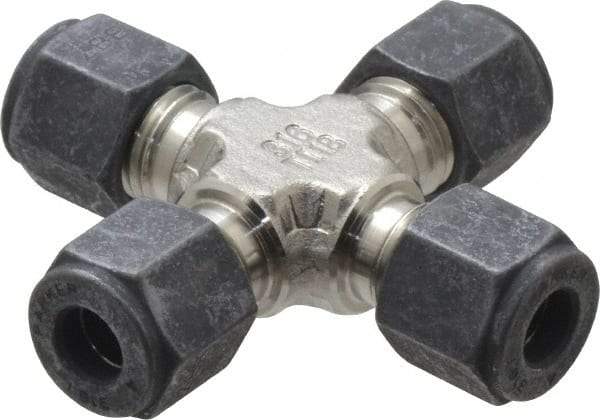 Parker - 1/4" OD, Stainless Steel Union Cross - 7/16" Hex, All Comp Ends - Apex Tool & Supply