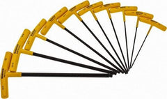 Bondhus - 10 Piece T-Handle Ball End Hex Key Set - Hex Range 3/32 to 3/8", Alloy Steel - Apex Tool & Supply