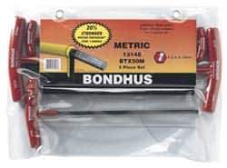 Bondhus - 5 Piece T-Handle Ball End Hex Key Set - Hex Range 4 to 10mm, Alloy Steel - Apex Tool & Supply