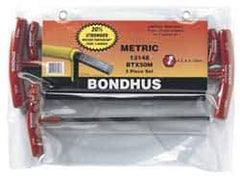 Bondhus - 5 Piece T-Handle Ball End Hex Key Set - Hex Range 4 to 10mm, Alloy Steel - Apex Tool & Supply