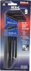 Eklind - 9 Piece L-Key Hex Key Set - Hex Range 1.5 to 10mm - Apex Tool & Supply